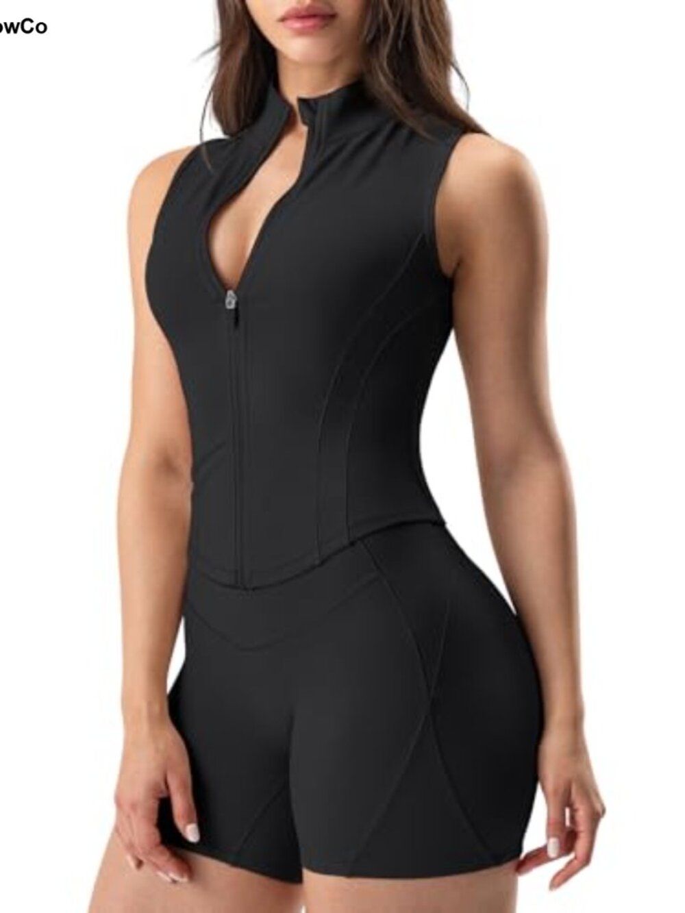Sleeveless Zip Up Workout Jacket Cropped Athletic Vest Mockneck